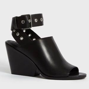 All Saints Pomola Leather Sandals Wedges Size 40 Grommet Leather Heels Black